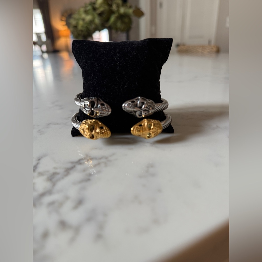 Silver and Gold Skull Head Titanium Bracelets